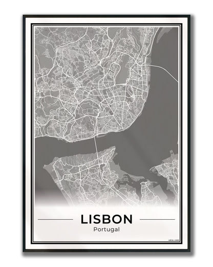 Lissabon Stadskaart – Poster - Dark ingelijst