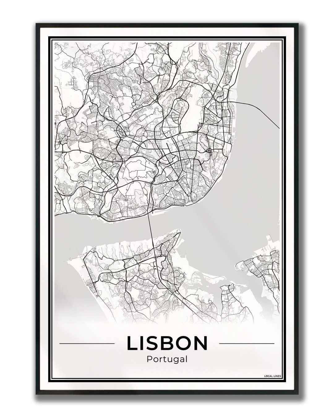 Lissabon Stadskaart – Poster - Light ingelijst