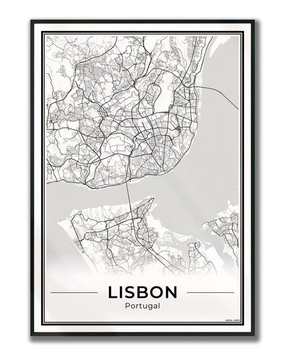 Lissabon Stadskaart – Poster - Light ingelijst