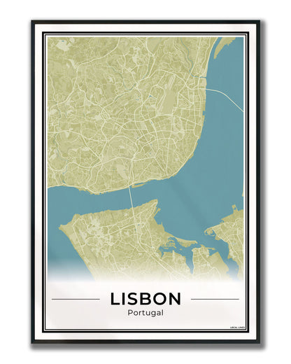 Lissabon Stadskaart – Poster - Moss ingelijst