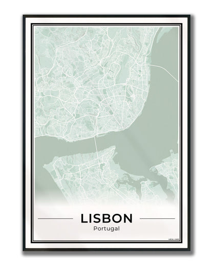 Lissabon Stadskaart – Poster - Sage ingelijst