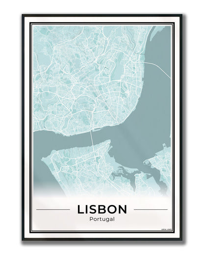 Lissabon Stadskaart – Poster - Sky ingelijst