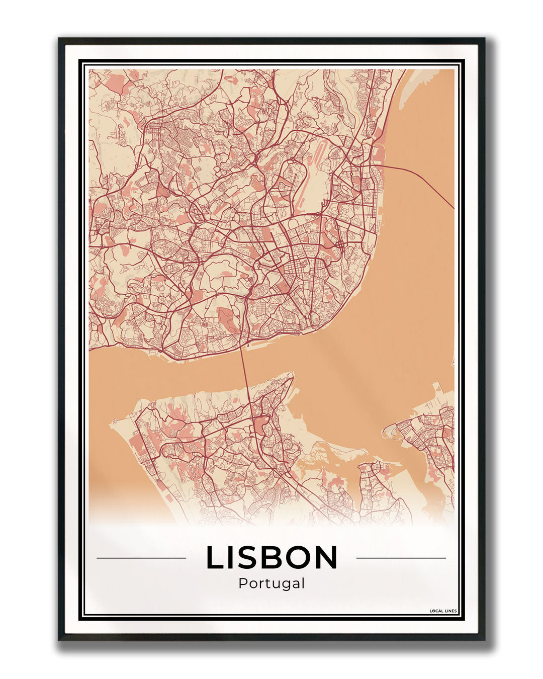 Lissabon Stadskaart – Poster - Terracotta ingelijst