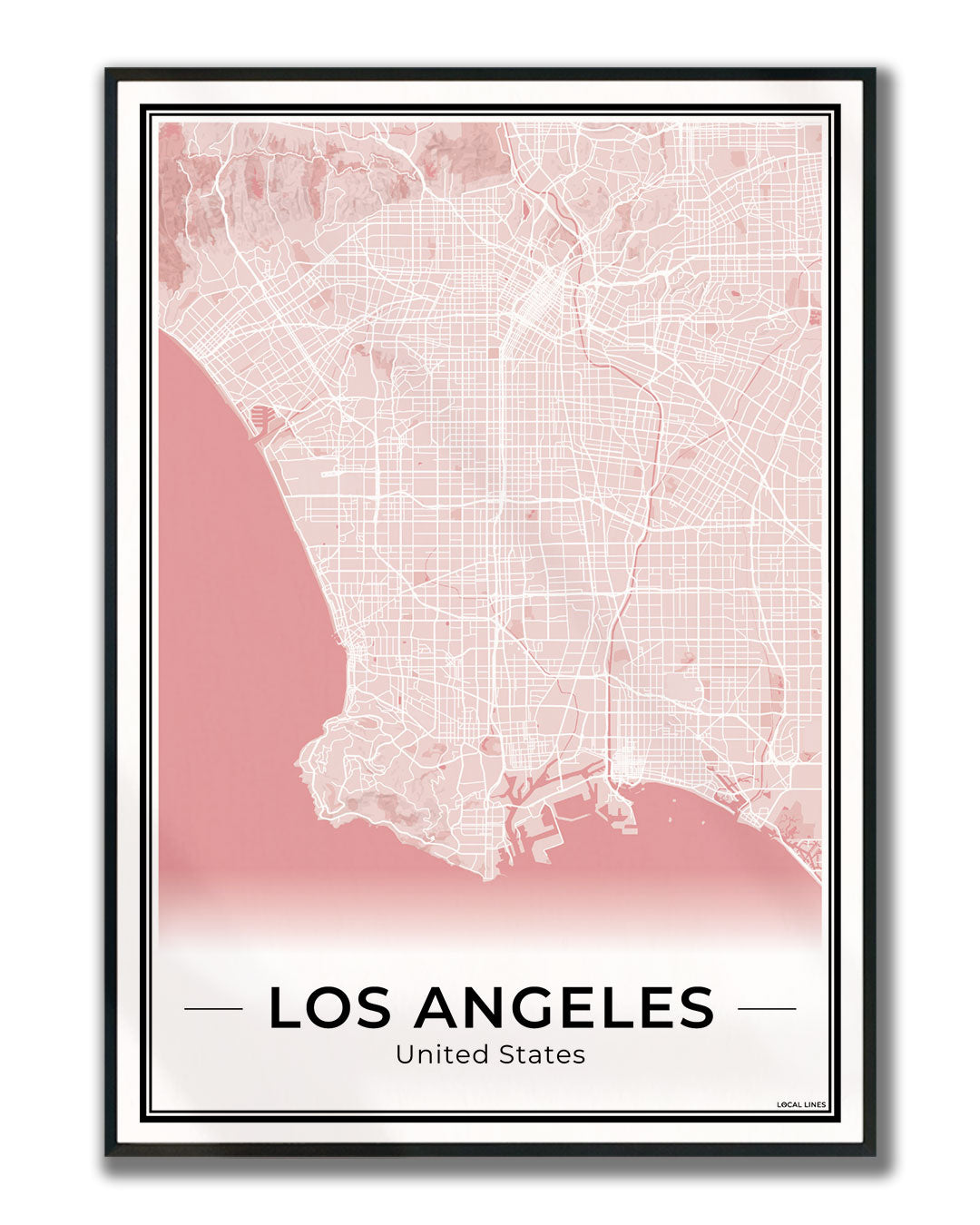 Los Angeles Stadskaart – Poster - Blush ingelijst