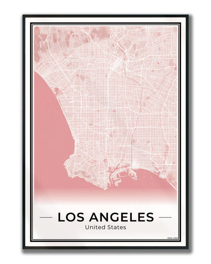 Los Angeles Stadskaart – Poster - Blush ingelijst