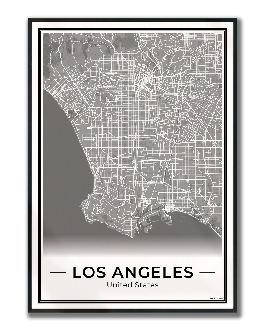 Los Angeles Stadskaart – Poster - Dark ingelijst