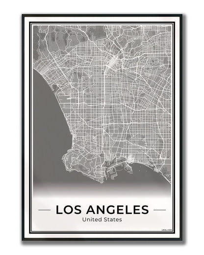 Los Angeles Stadskaart – Poster - Dark ingelijst