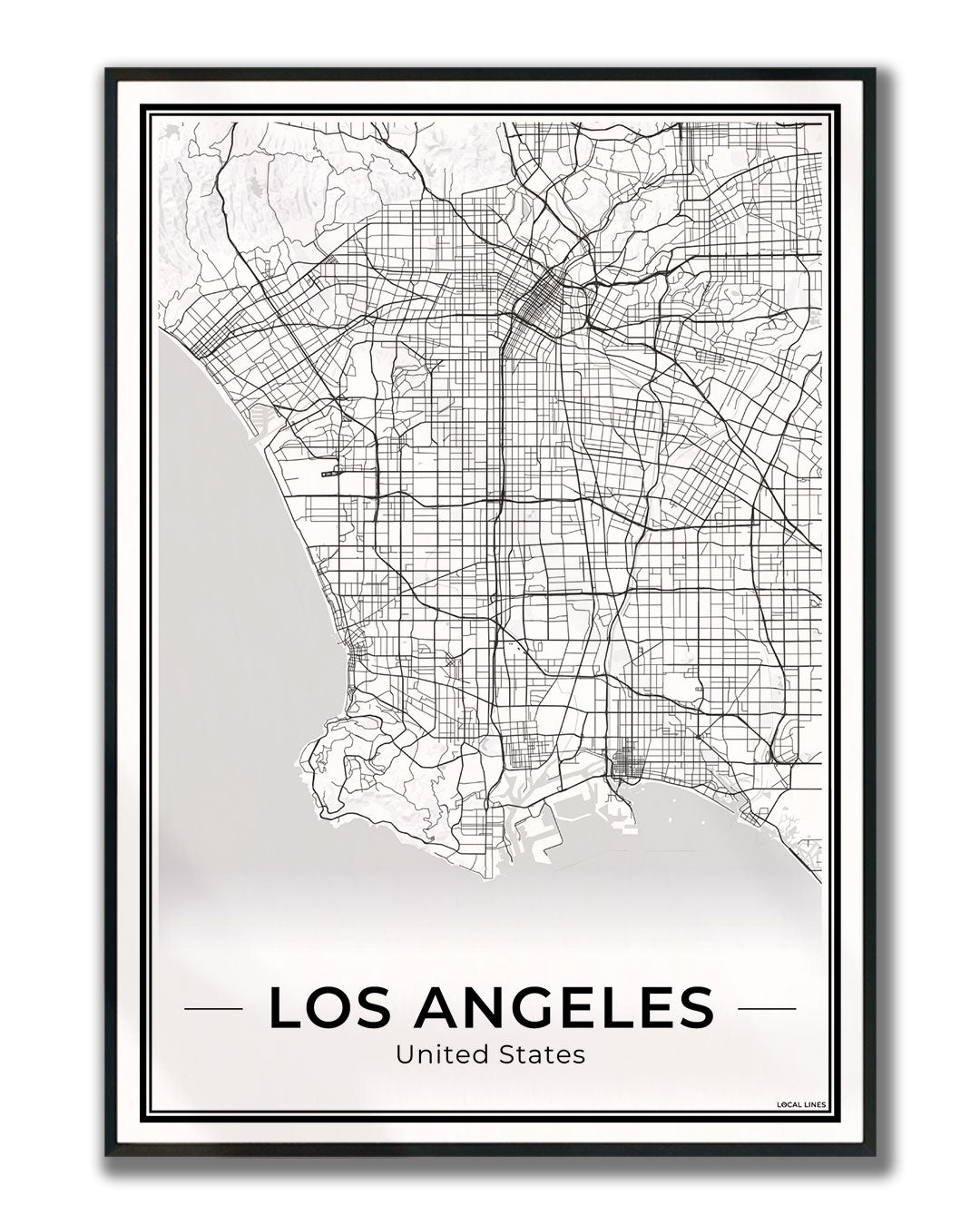Los Angeles Stadskaart – Poster - Light ingelijst
