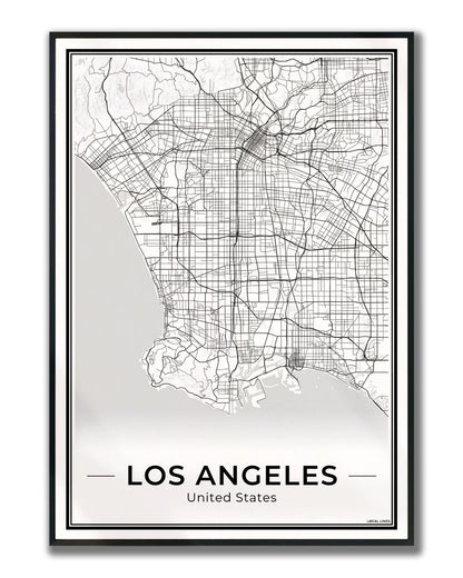 Los Angeles Stadskaart – Poster - Light ingelijst