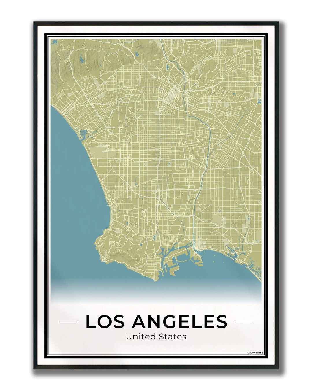 Los Angeles Stadskaart – Poster - Moss ingelijst