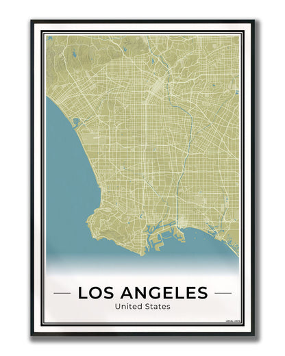 Los Angeles Stadskaart – Poster - Moss ingelijst