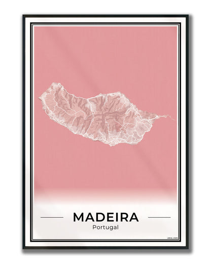 Madeira Eilandkaart – Poster - Blush ingelijst