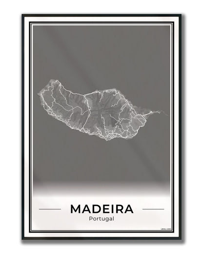 Madeira Eilandkaart – Poster - Dark ingelijst