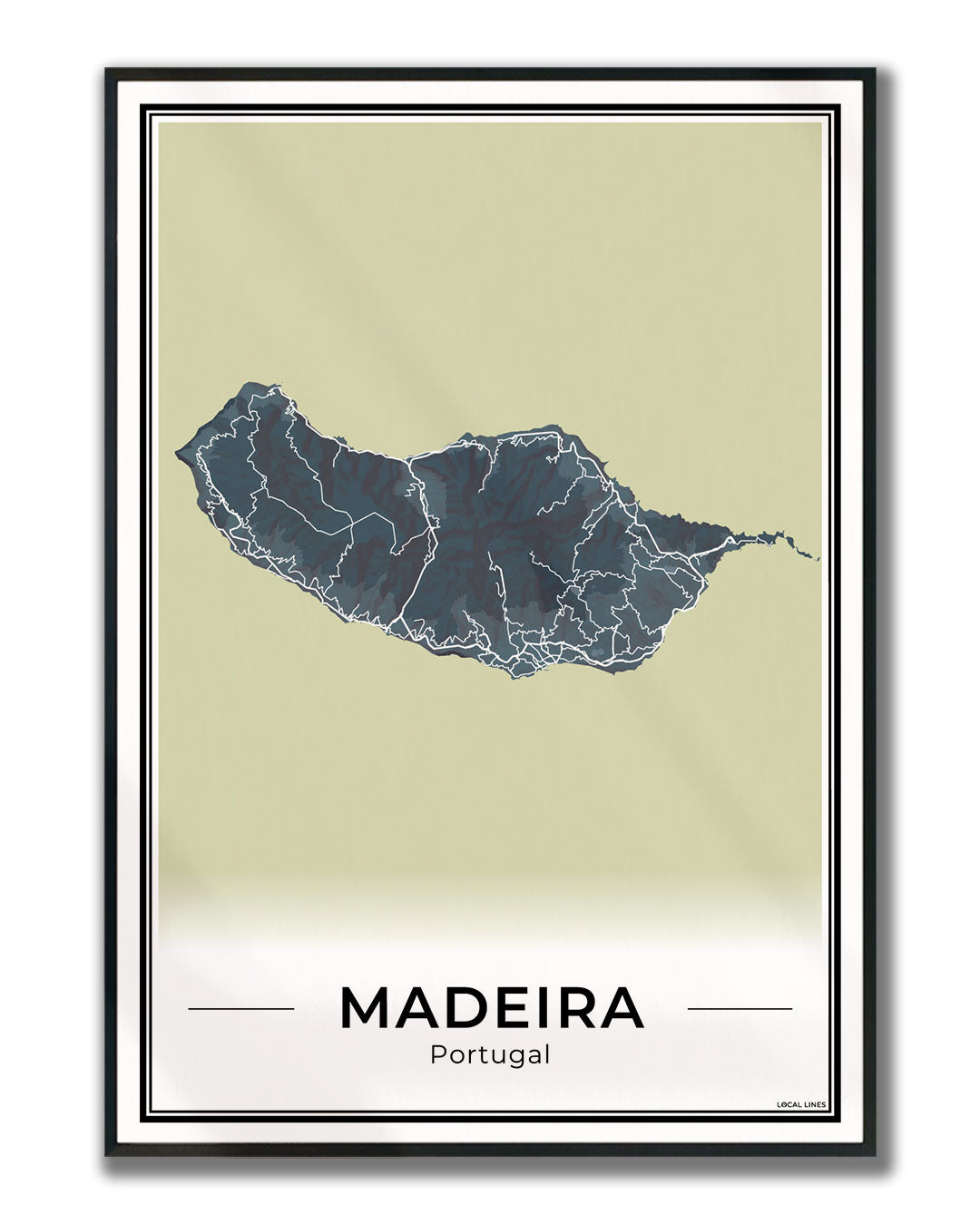 Madeira Eilandkaart – Poster - Midnight ingelijst