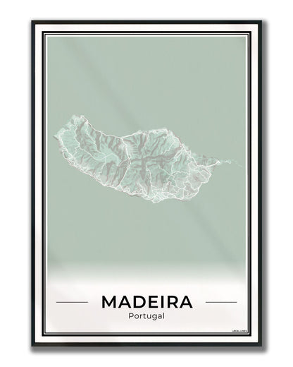 Madeira Eilandkaart – Poster - Sage ingelijst