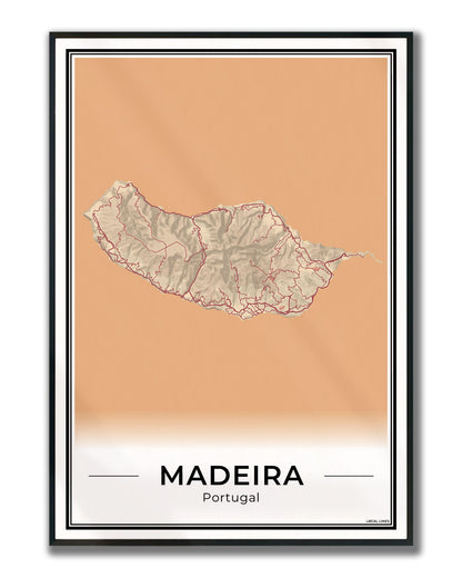 Madeira Eilandkaart – Poster - Terracotta ingelijst
