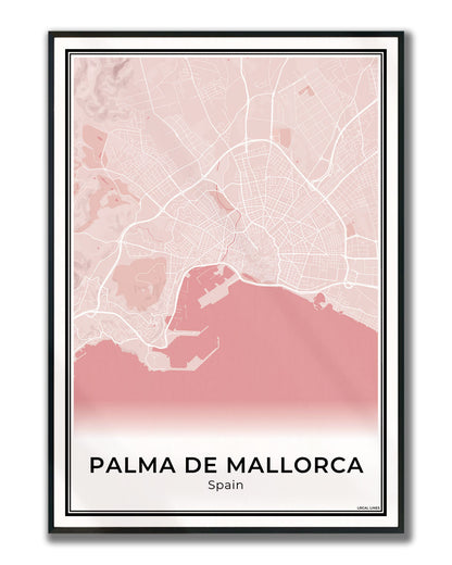 Palma de Mallorca Stadskaart – Poster - Blush ingelijst