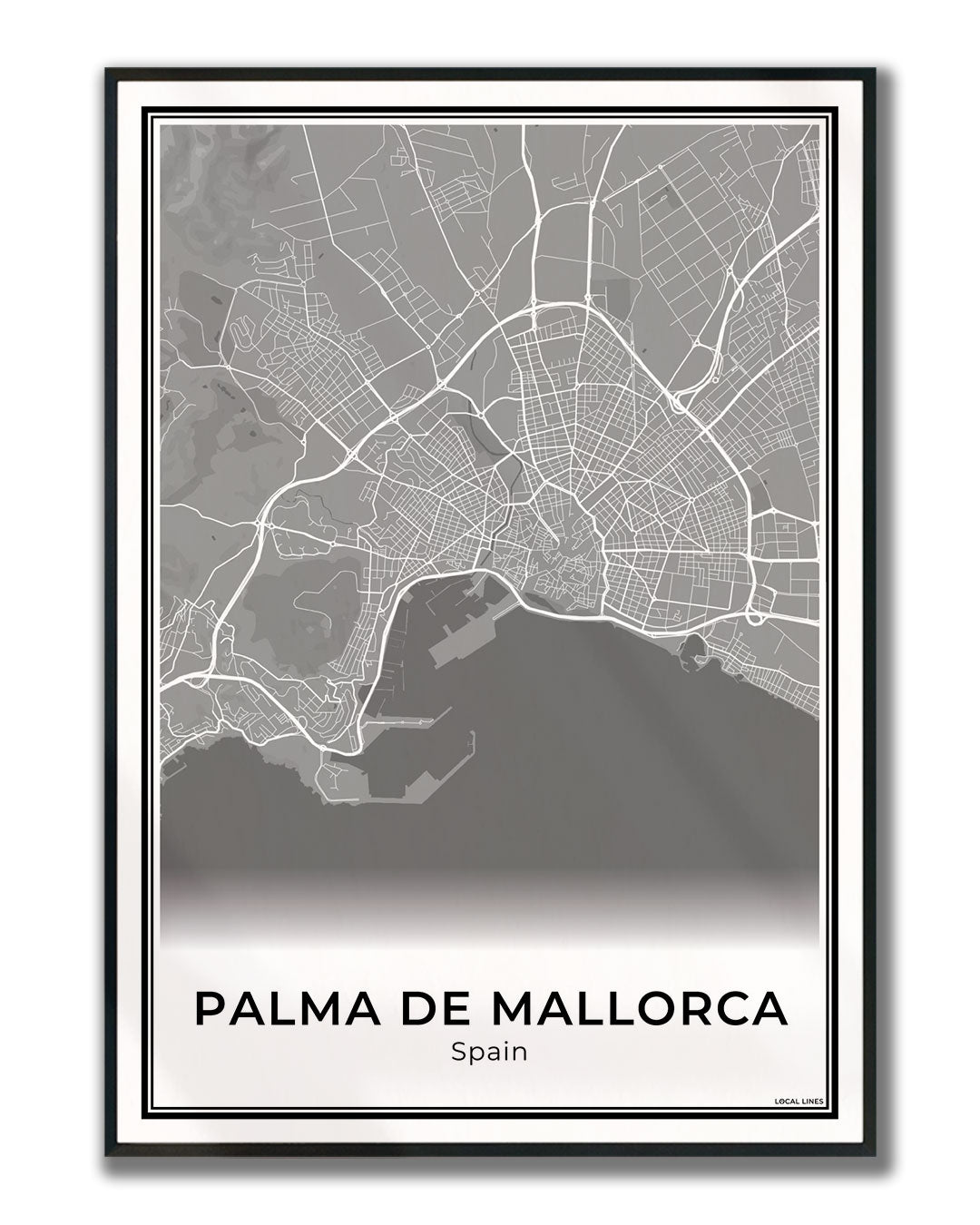 Palma de Mallorca Stadskaart – Poster - Dark ingelijst