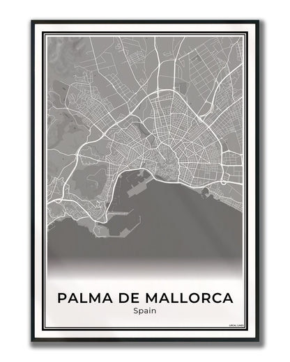 Palma de Mallorca Stadskaart – Poster - Dark ingelijst