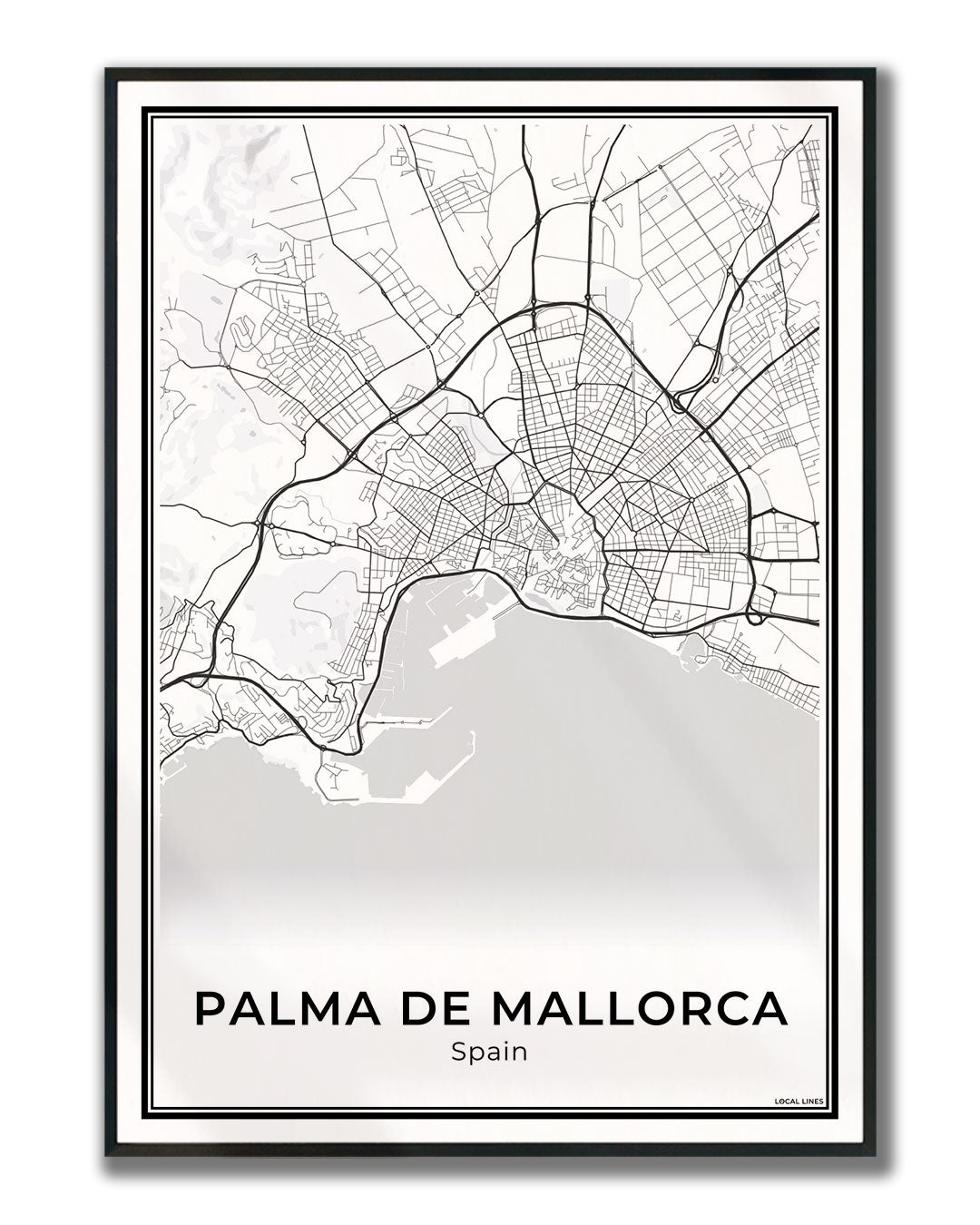 Palma de Mallorca Stadskaart – Poster - Light ingelijst