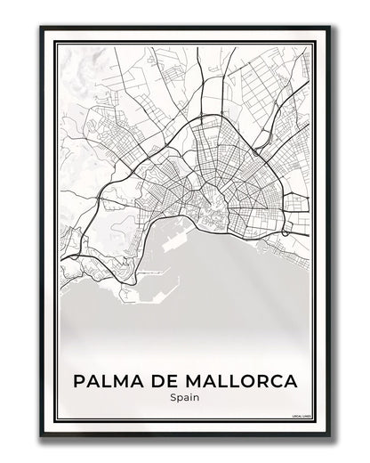 Palma de Mallorca Stadskaart – Poster - Light ingelijst