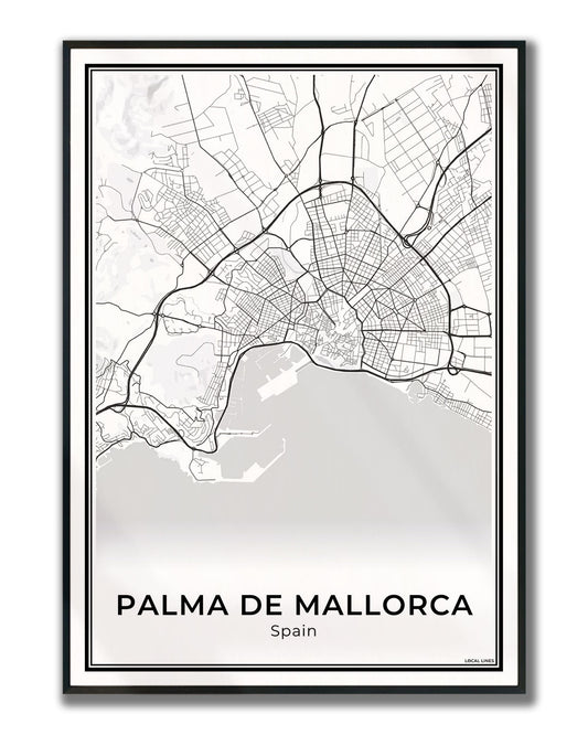 Palma de Mallorca Stadskaart – Poster - Light ingelijst