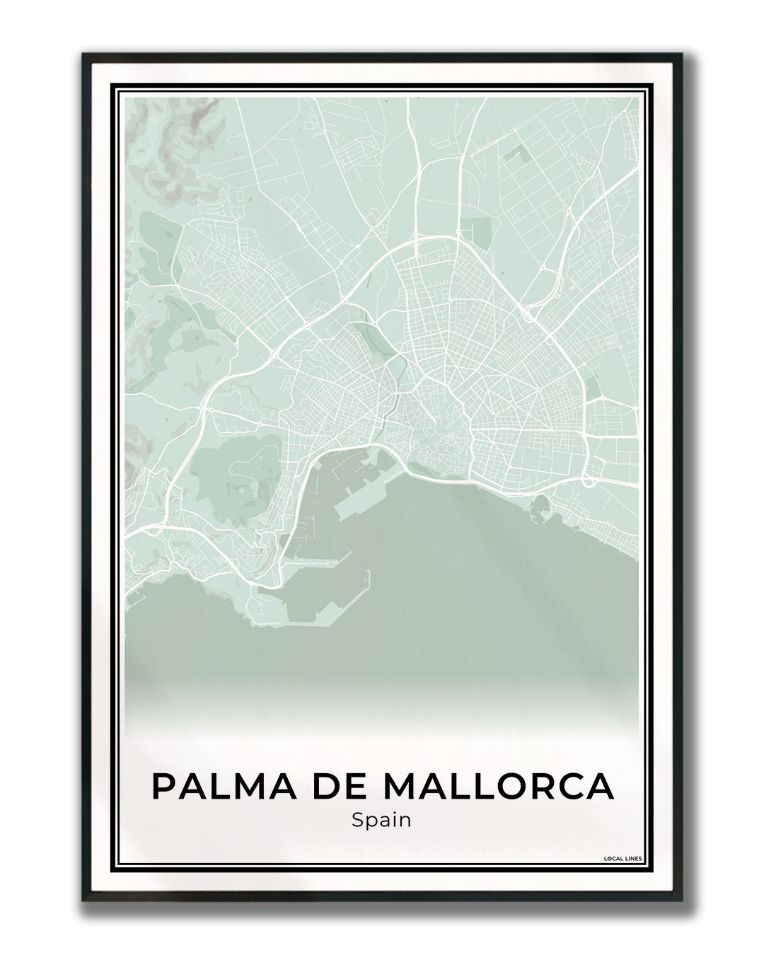 Palma de Mallorca Stadskaart – Poster - Sage ingelijst