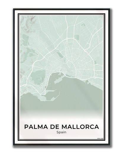 Palma de Mallorca Stadskaart – Poster - Sage ingelijst
