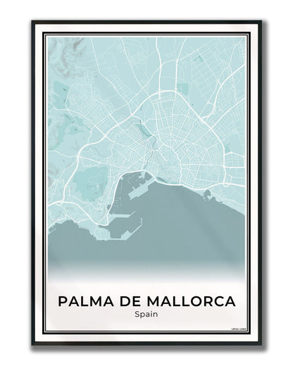 Palma de Mallorca Stadskaart – Poster - Sky ingelijst