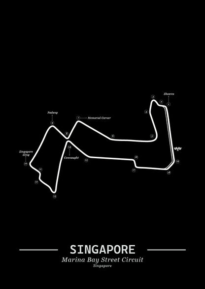 Poster Marina Bay Singapore Formule 1 Circuit | Zwart
