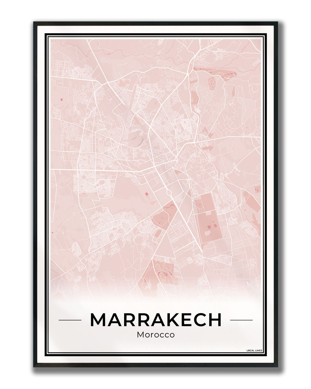 Marrakech Stadskaart – Poster - Blush ingelijst
