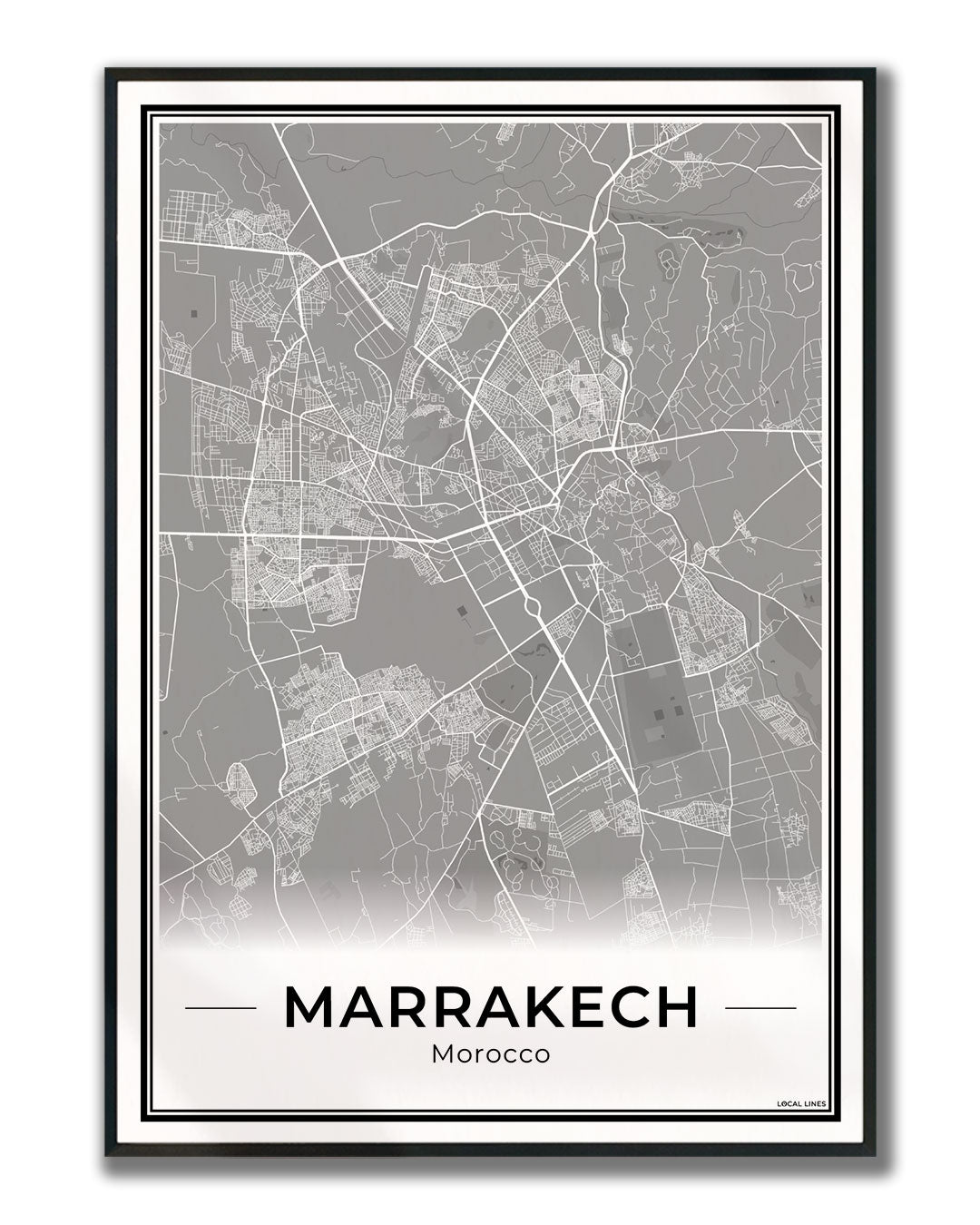 Marrakech Stadskaart – Poster - Dark ingelijst
