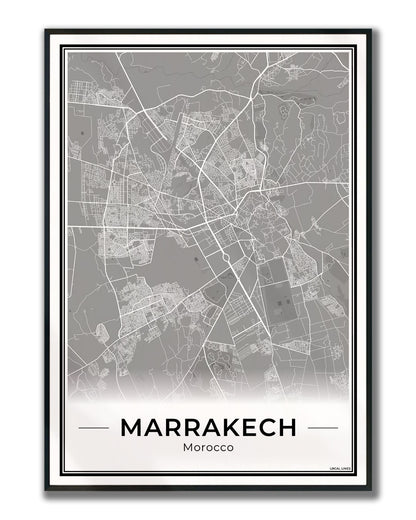 Marrakech Stadskaart – Poster - Dark ingelijst