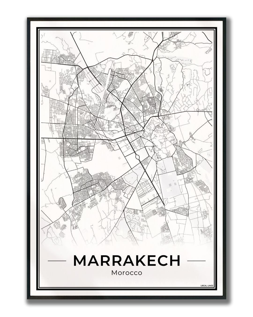 Marrakech Stadskaart – Poster - Light ingelijst
