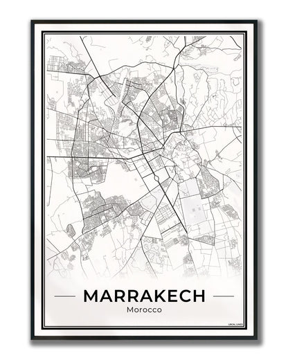 Marrakech Stadskaart – Poster - Light ingelijst