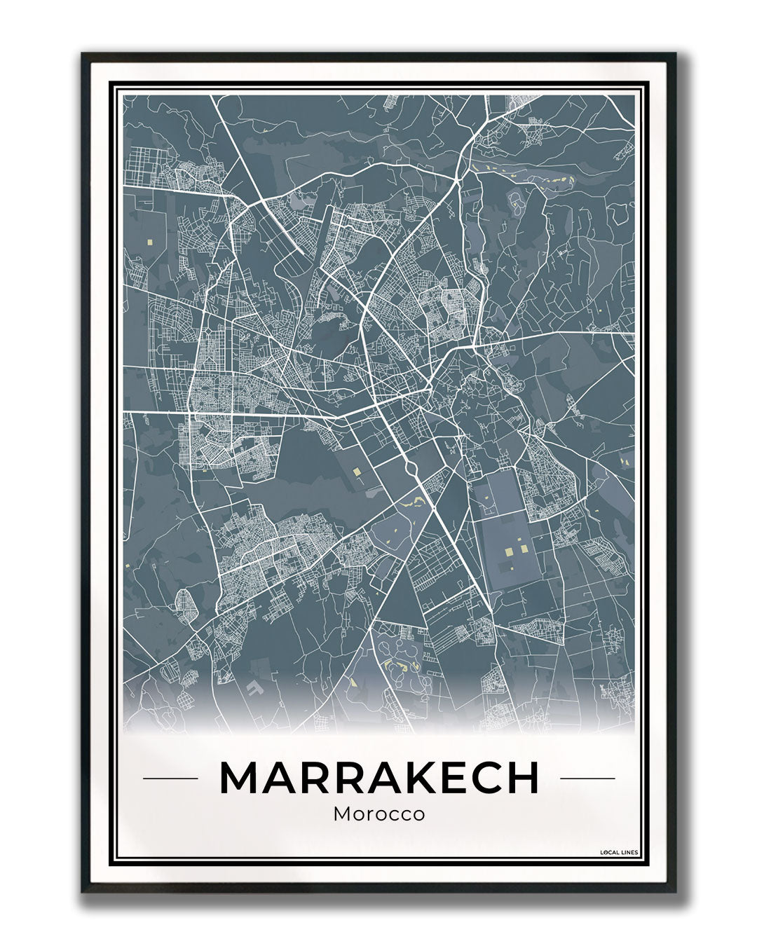 Marrakech Stadskaart – Poster - Midnight ingelijst