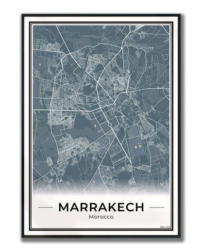 Marrakech Stadskaart – Poster - Midnight ingelijst