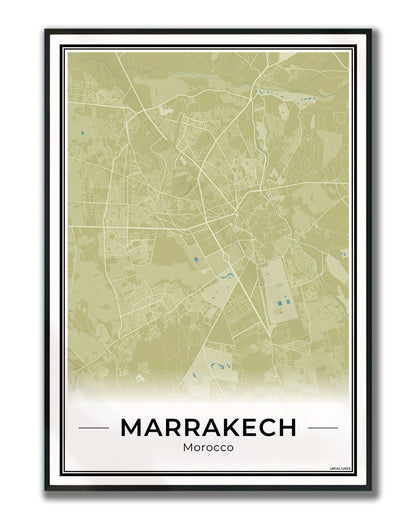 Marrakech Stadskaart – Poster - Moss ingelijst