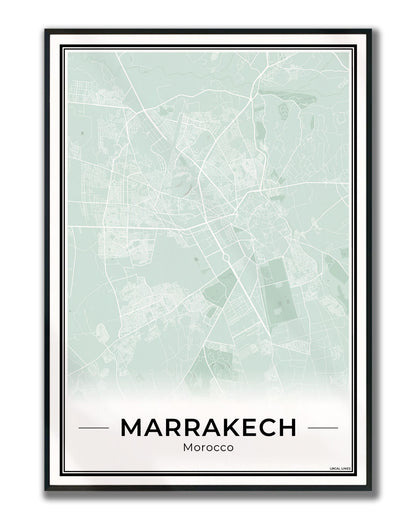 Marrakech Stadskaart – Poster - Sage ingelijst