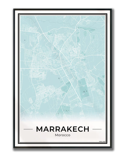 Marrakech Stadskaart – Poster - Sky ingelijst