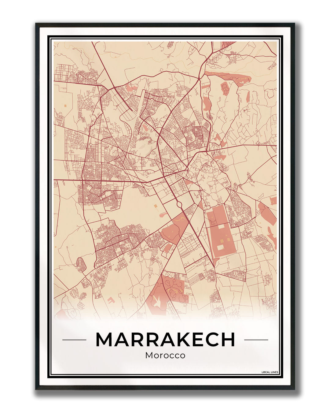 Marrakech Stadskaart – Poster - Terracotta ingelijst