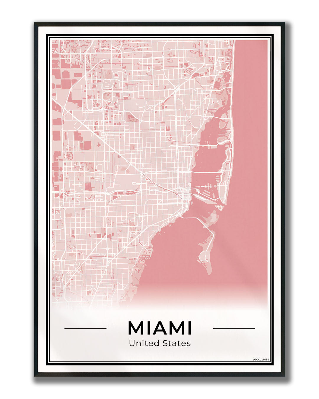Miami Stadskaart – Poster - Blush ingelijst