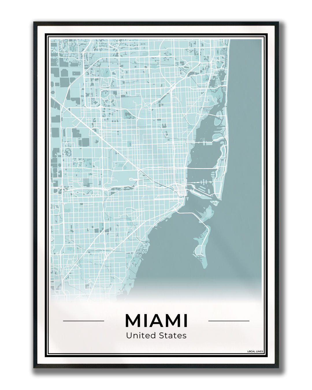 Miami Stadskaart – Poster - Sky ingelijst