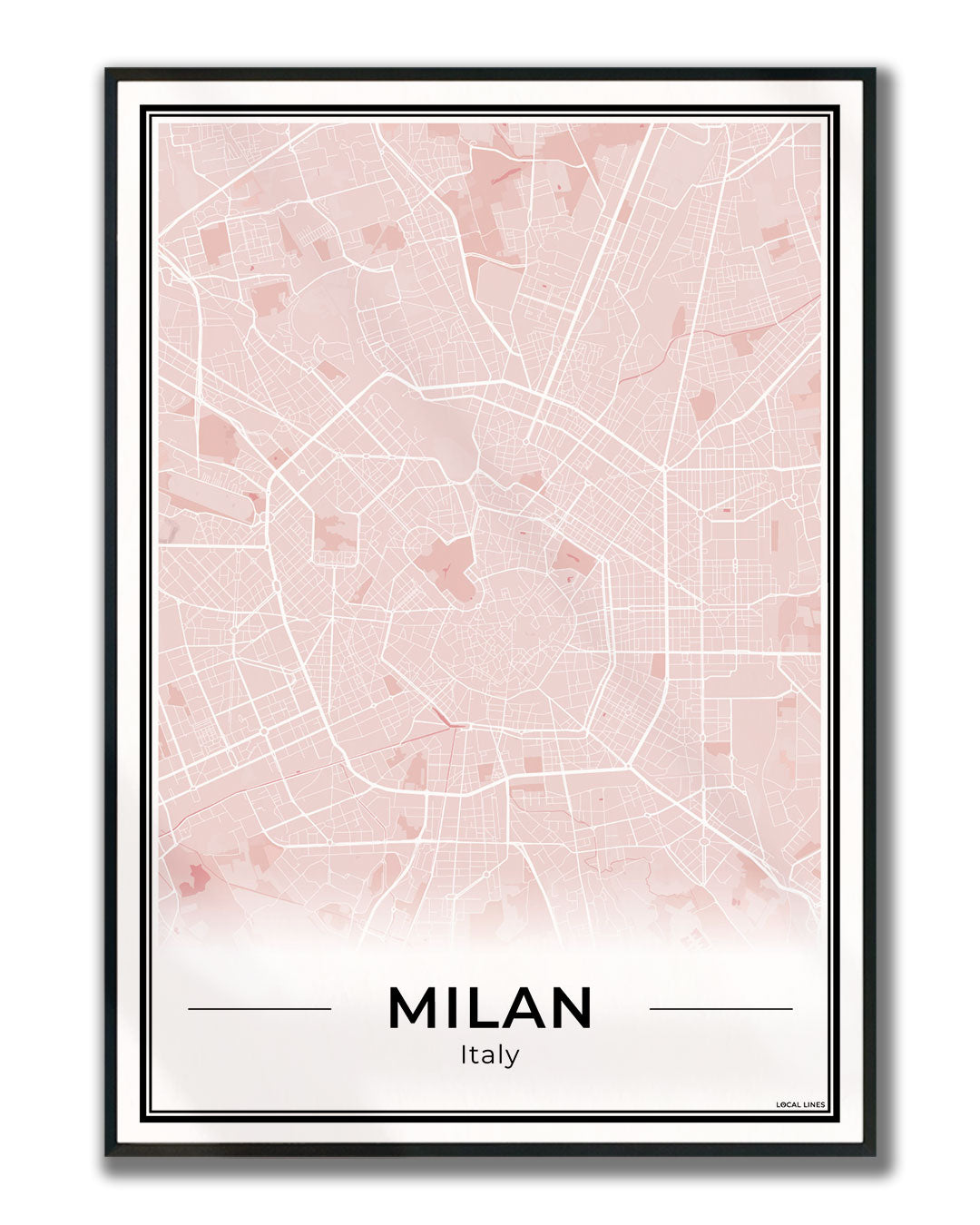 Milaan Stadskaart – Poster - Blush ingelijst