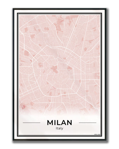 Milaan Stadskaart – Poster - Blush ingelijst
