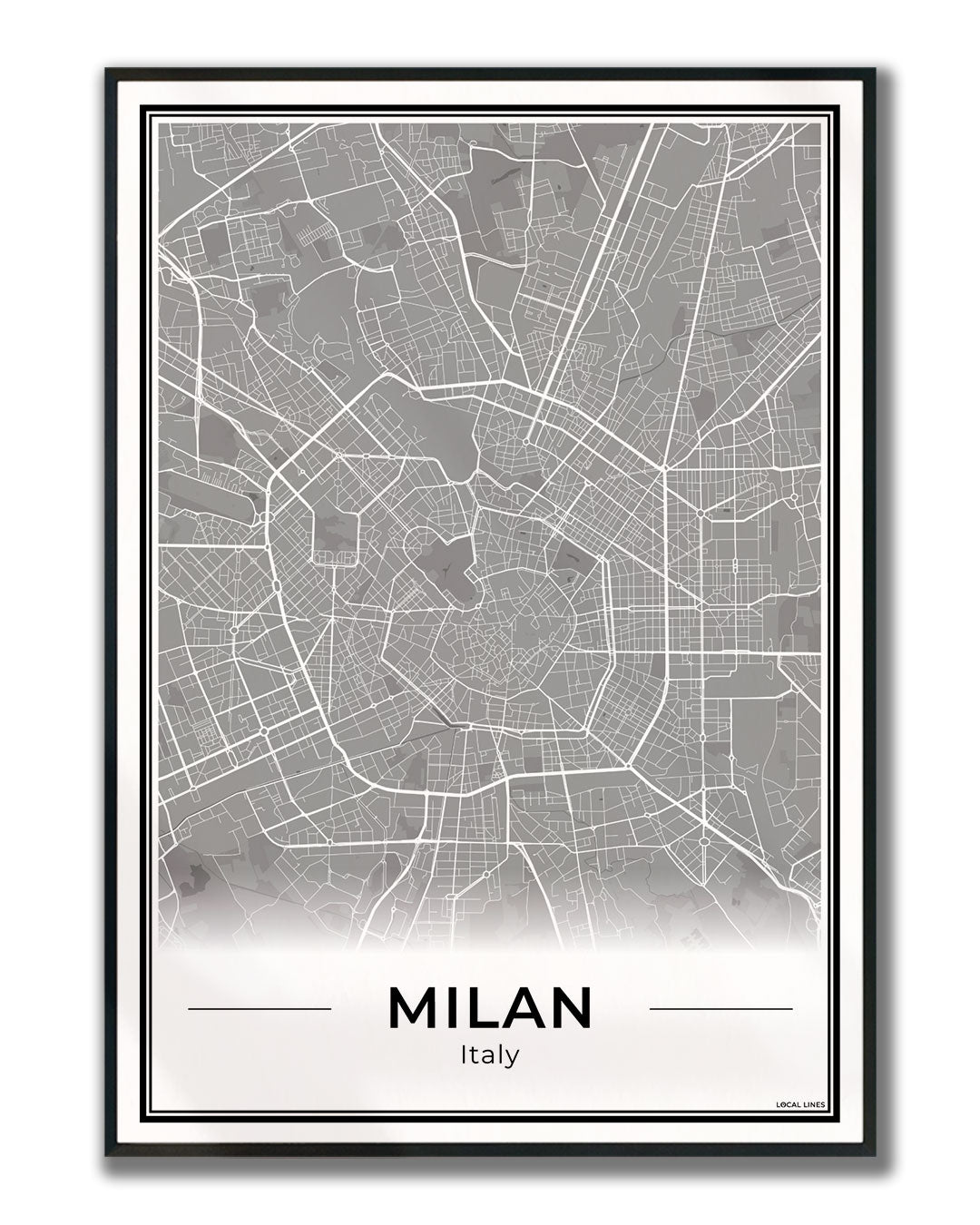 Milaan Stadskaart – Poster - Dark ingelijst