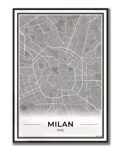 Milaan Stadskaart – Poster - Dark ingelijst