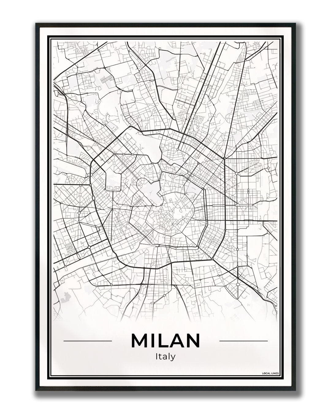 Milaan Stadskaart – Poster - Light ingelijst