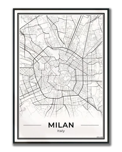 Milaan Stadskaart – Poster - Light ingelijst