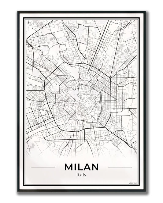 Milaan Stadskaart – Poster - Light ingelijst